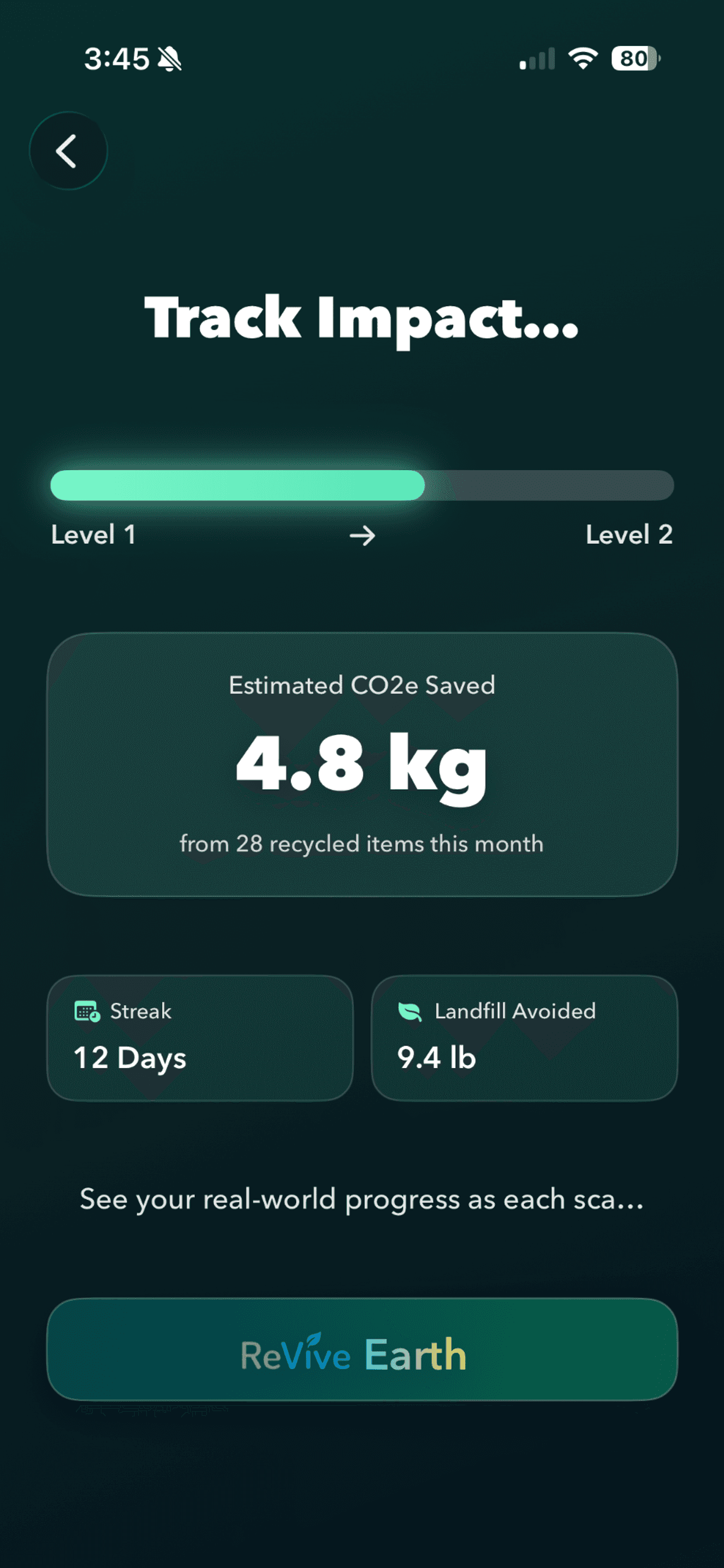 ReVive impact tracking screen